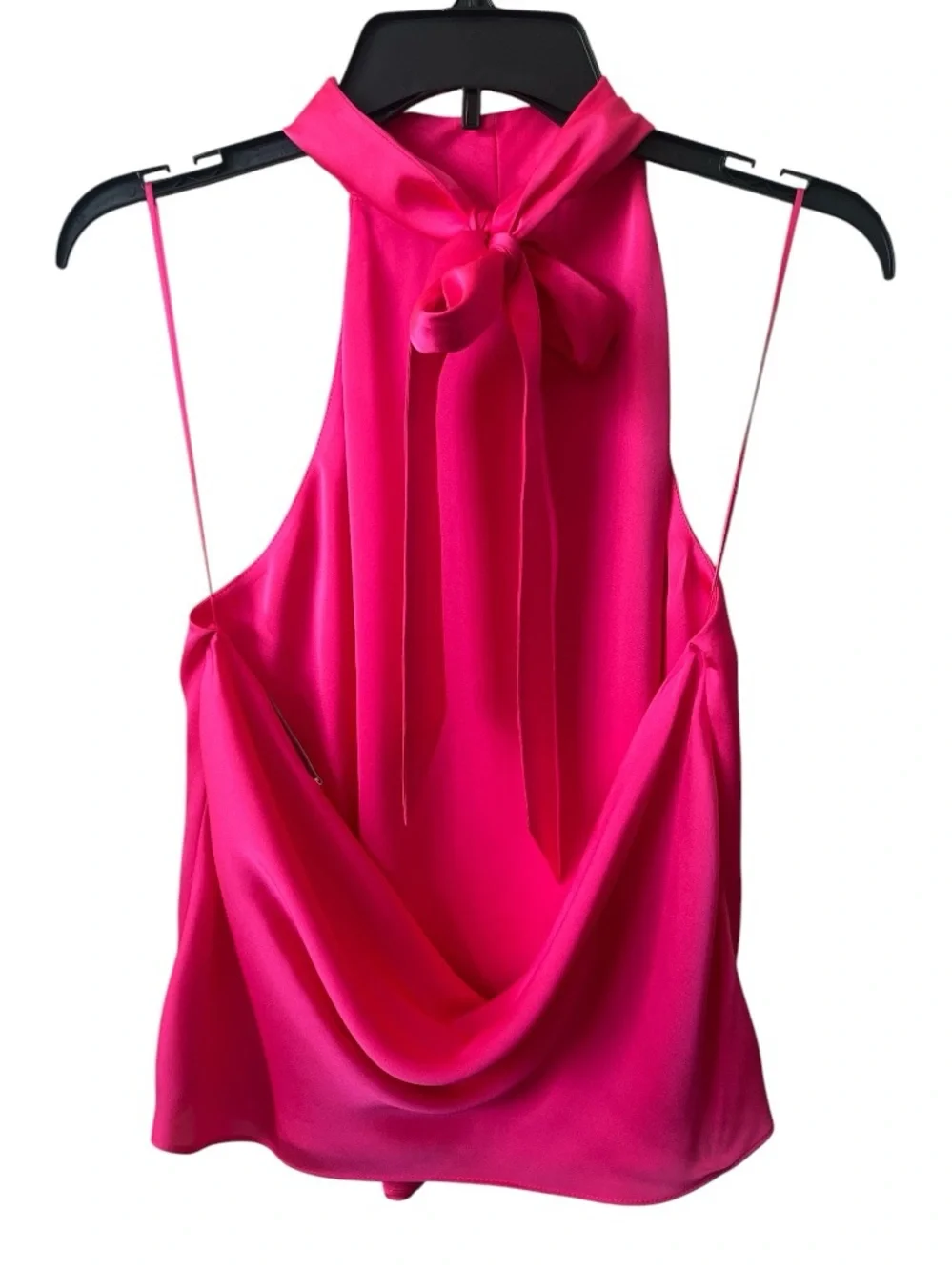 Favorite Daughter Take A Bow Satin Halter Top Pink Open Back Tie Blouse Large